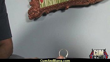 Black ho sucks on white dicks in a group blowjob 13