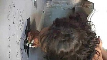 I sneak black bj as i fuck husband thrue gloryhole 28