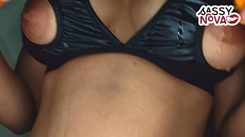 Sexy teen amateur girl play with orange on her body and pussy wearing sexy lingerie bra panty