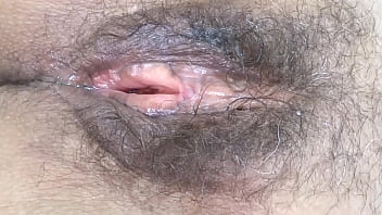 Look at my big hairy pussy after fucking i love the cock cumming inside me