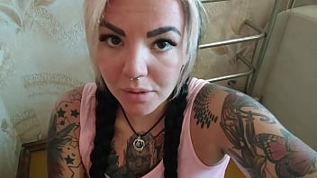 Hot and busty girl next door sucks big dildo while no one is home