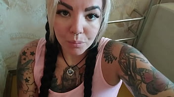 Hot and busty girl next door sucks big dildo while no one is home