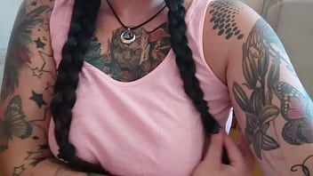 Hot and busty girl next door sucks big dildo while no one is home