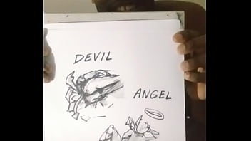 Drawing myself cuddling for free while wearing angel and devil halloween costume 5