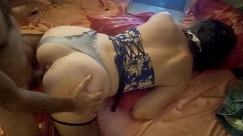 White amateur homemade couple satin lingerie panties clothed sex heels & stockings blowjob rimjob sucking dick licking cock
