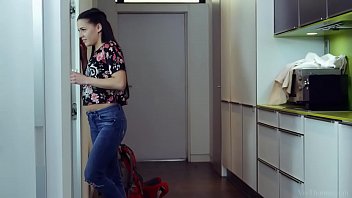 Arian and eveline dellai ride double ended dildo