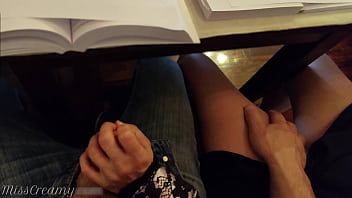 Hot Teacher Jerks Off A Student's Cock In Class Until He Cums And Risks Getting Caught By Strangers thumbnail