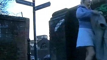 Busty amateur upskirts peek at sexy blonde voyeur cherry flashing pussy in publi