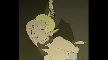 Elf confronts a beast in the woods