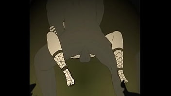 Elf confronts a beast in the woods