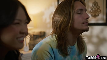 Asian teen stepsis busts perv stepbrother peeping on step mom