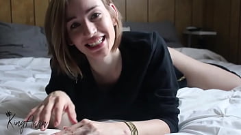 Nerdy girl fucks herself with big dildo