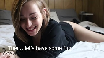 Nerdy girl fucks herself with big dildo