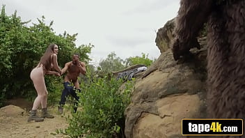 Sasquatch watches as country babe hooks up with bbc in the forest
