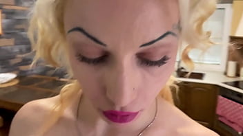 Babe fucks in kitchen with condom