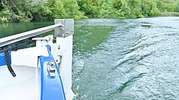 What happens on vacay chapter 1 busty bffs shalina devine and olivia del rio share a double ended dildo on board boat trip gp3246