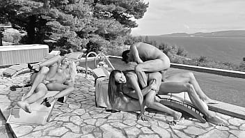 What happens on vacay chapter 1 busty bffs shalina devine and olivia del rio share a double ended dildo on board boat trip gp3246