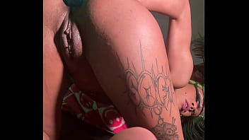 Pretty little slut stuffs a fat dildo in her ass