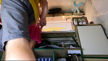 Sexy babe upskirted at work by naughty and pervert boss