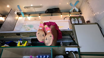 Sexy babe upskirted at work by naughty and pervert boss