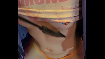 Chained to the wall and on her knees ready to suck