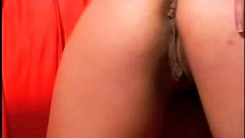 Curly haired girl with french tips uses dildo on hairy vagina