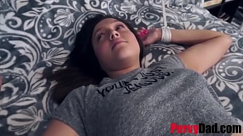 Step father uses tied up slut