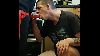 Ass to mouth dildo insertion