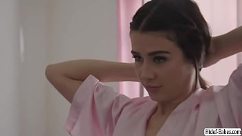 Brunette masseuse vanessa sky lays the naked body of her beautiful petite small tits client kylie rocket