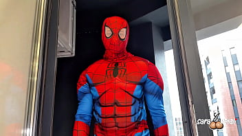 Spiderman fucks me with his big black cock when he breaks into my house