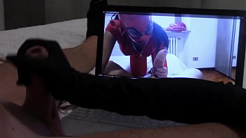 Preview gift to my biggest handjob in gloves while is watching one of my vids with cumshot