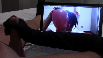 Preview gift to my biggest handjob in gloves while is watching one of my vids with cumshot