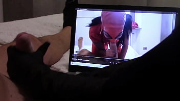 Preview gift to my biggest handjob in gloves while is watching one of my vids with cumshot