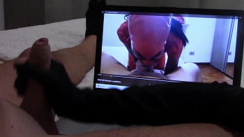 Preview gift to my biggest handjob in gloves while is watching one of my vids with cumshot