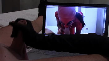 Preview gift to my biggest handjob in gloves while is watching one of my vids with cumshot