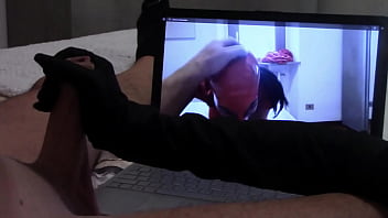 Preview gift to my biggest handjob in gloves while is watching one of my vids with cumshot