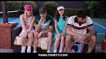 Familydirty two skinny teen step daughters ride their stepdad's big dicks after losing pickle ball game