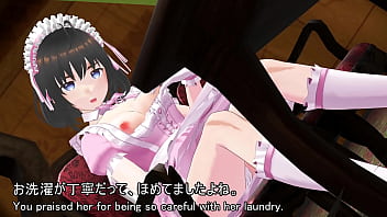 The young maid girl's innocent self pleasure～the fingers groping her breasts and the not too thick thighs peeking out from the slit in her maid skirt