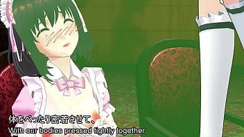 The young maid girl's innocent self pleasure～the fingers groping her breasts and the not too thick thighs peeking out from the slit in her maid skirt