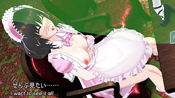 The young maid girl's innocent self pleasure～the fingers groping her breasts and the not too thick thighs peeking out from the slit in her maid skirt