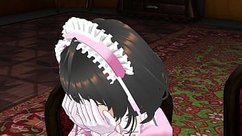 The young maid girl's innocent self pleasure～the fingers groping her breasts and the not too thick thighs peeking out from the slit in her maid skirt