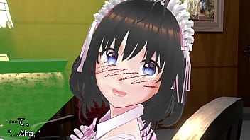 The young maid girl's innocent self pleasure～the fingers groping her breasts and the not too thick thighs peeking out from the slit in her maid skirt