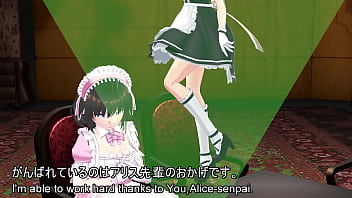 The young maid girl's innocent self pleasure～the fingers groping her breasts and the not too thick thighs peeking out from the slit in her maid skirt