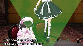 The young maid girl's innocent self pleasure～the fingers groping her breasts and the not too thick thighs peeking out from the slit in her maid skirt