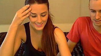 Cute sexy and young babe with small boobies on webcam and sucks boyfriend