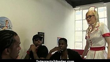 Busty blonde fucks and sucks a huge black monster cock 22