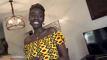 Tall ebony slut fucked hard & covered in cum by white casting agent