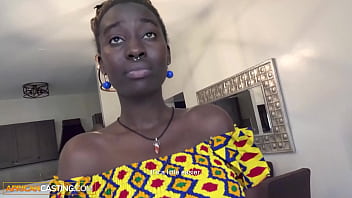 Tall ebony slut fucked hard & covered in cum by white casting agent