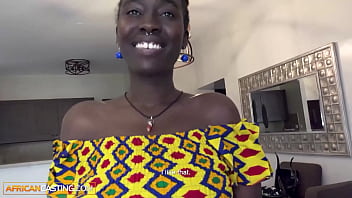 Tall ebony slut fucked hard & covered in cum by white casting agent