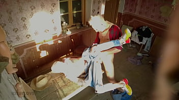 A halloween thief is caught and hard fucked in the mouth and ass by a creepy afterlife farmer